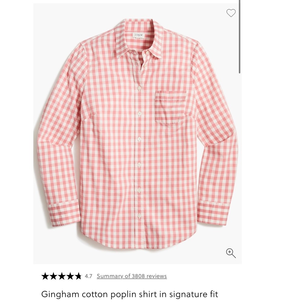 J.Crew Pink Gingham Cotton Poplin Shirt Signature Fit Picnic Tomato‎ Girl NEW